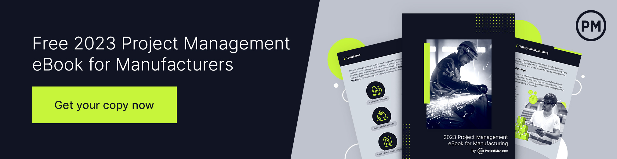 Screenshot of the inline banner ad for the manufacturing ebook by ProjectManager