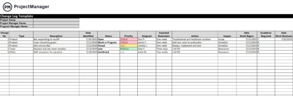 Free change log template