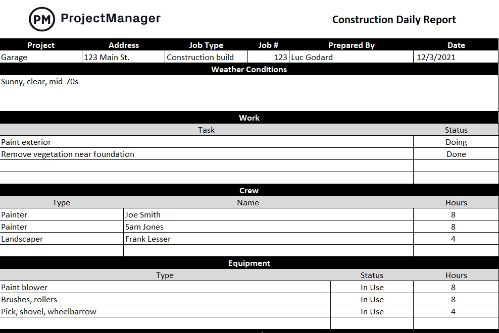 Construction Daily Report Excel Template
