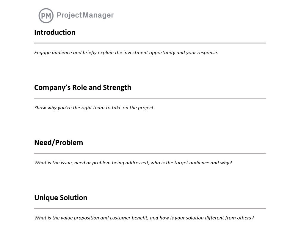 ProjectManager's executive summary template