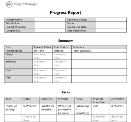 Free progress report template
