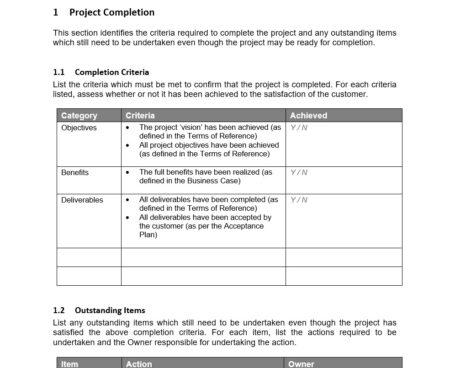 Free project closure template