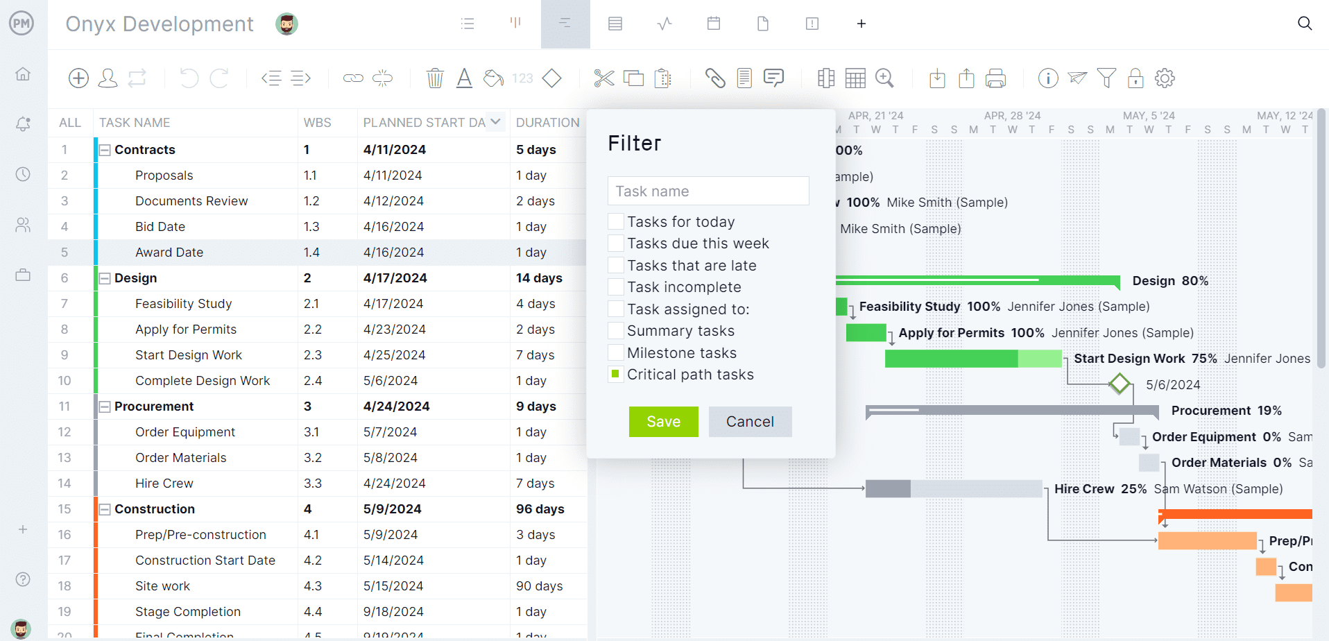 Gantt chart critical path