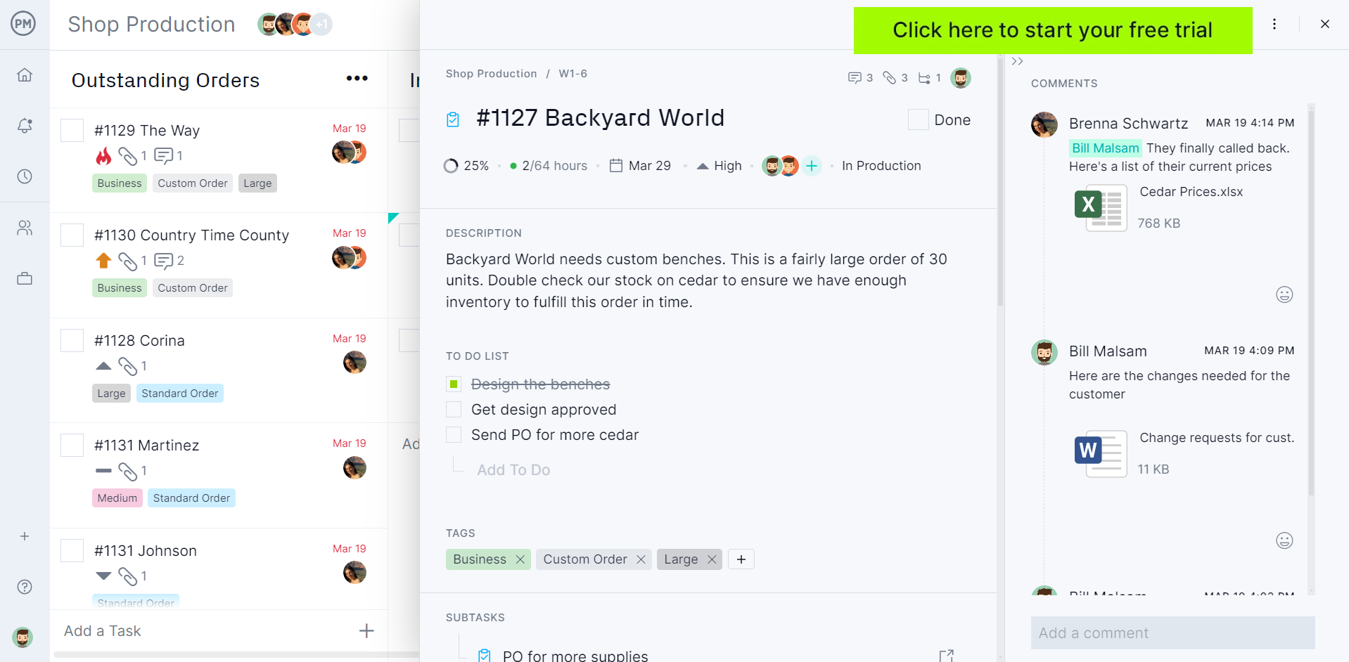 Manage and track work orders with ProjectManager's kanban boards