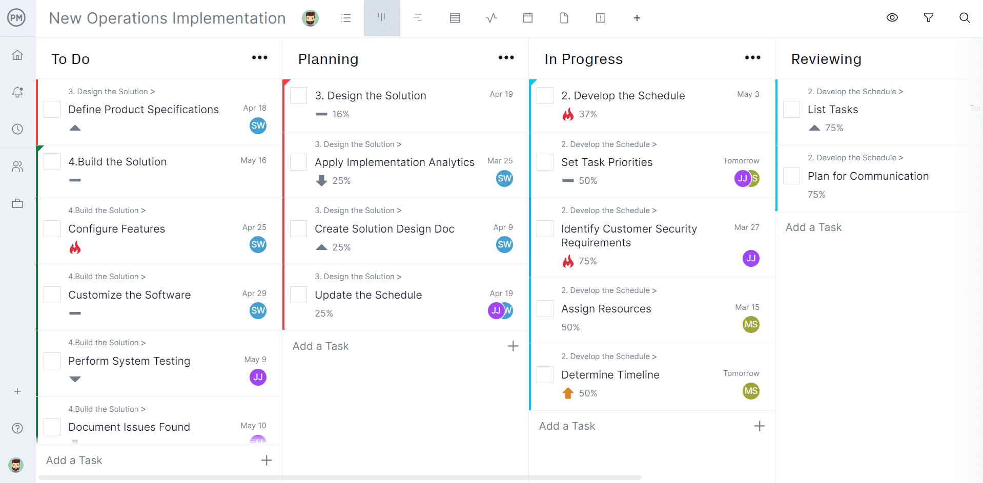 operations plan on a kanban