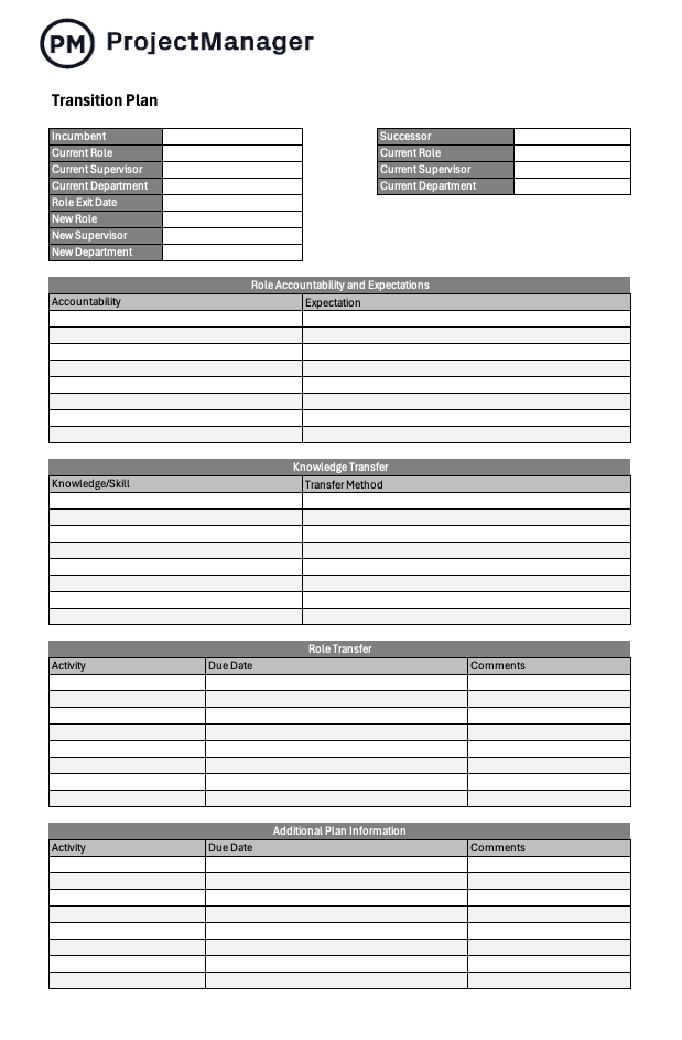 Free transition plan template for Word