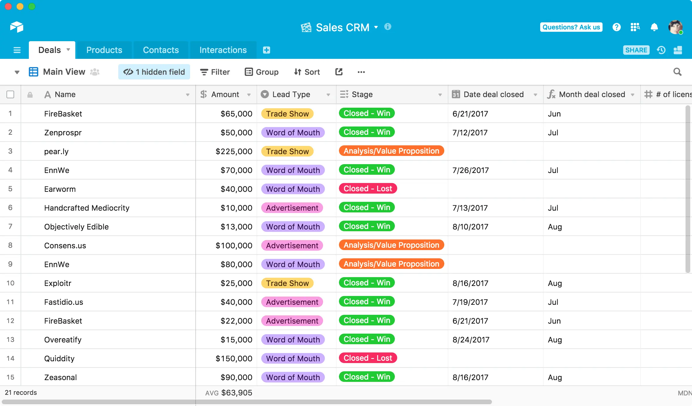 Airtable CRM view makes it one of the best Monday.com alternatives for product planning